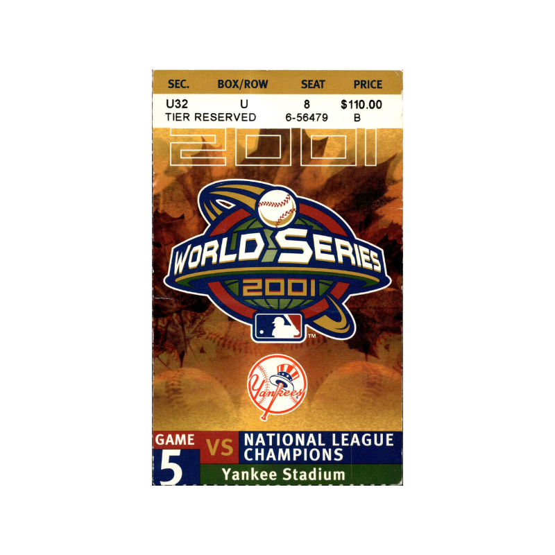 2001 World Series Game 5 Ticket Stub Arizona Diamondbacks New York Yankees (U32, U, 8)