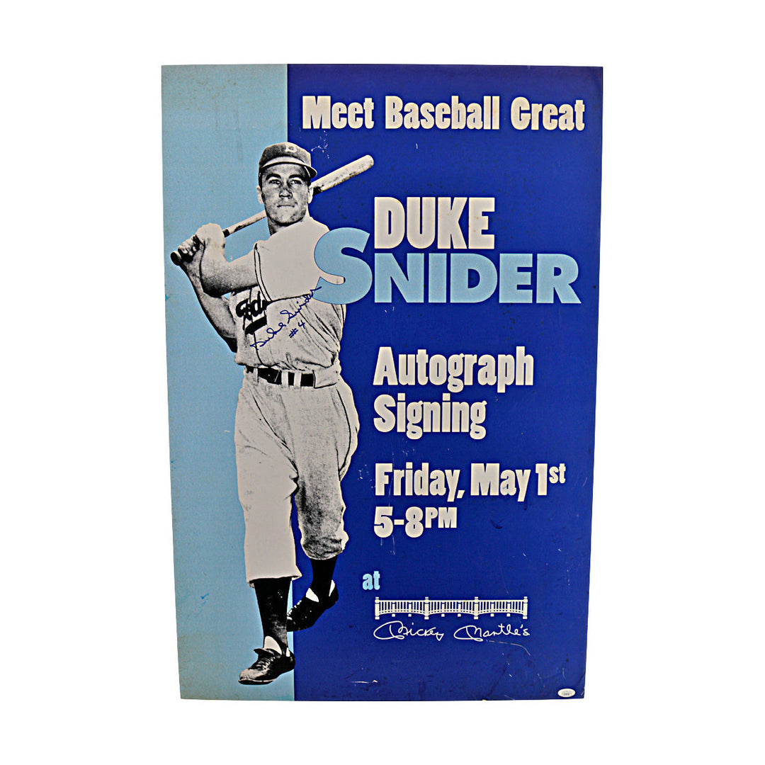 Duke Snider Los Angeles Dodgers Autographed Signed Mickey's Mantle Resturaunt Signing 24x36 Foamboard (JSA COA #AZ58758)