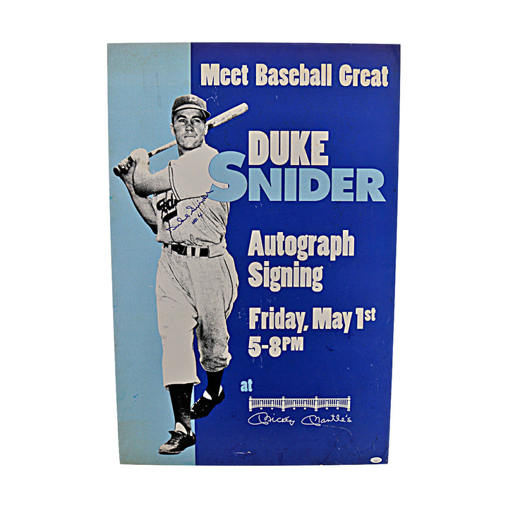 Duke Snider Los Angeles Dodgers Autographed Signed Mickey's Mantle Resturaunt Signing 24x36 Foamboard (JSA COA #AZ58758)