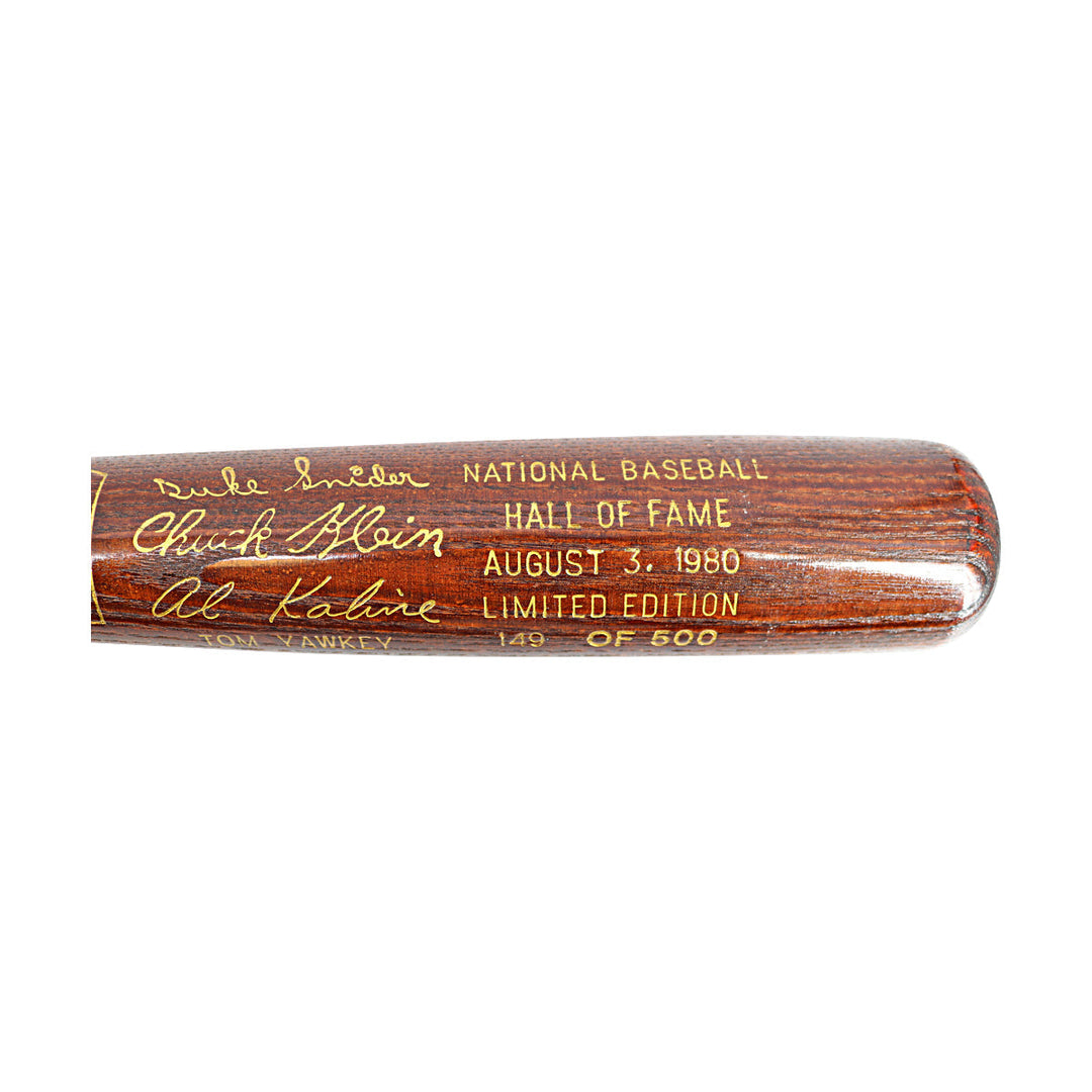 Duke Snider, Chuck Klein, Al Kaline Autographed Louisville Slugger MLB Hall of Fame Class of 1980 Commemorative Bat (Limited Edition: 149 of 500) 