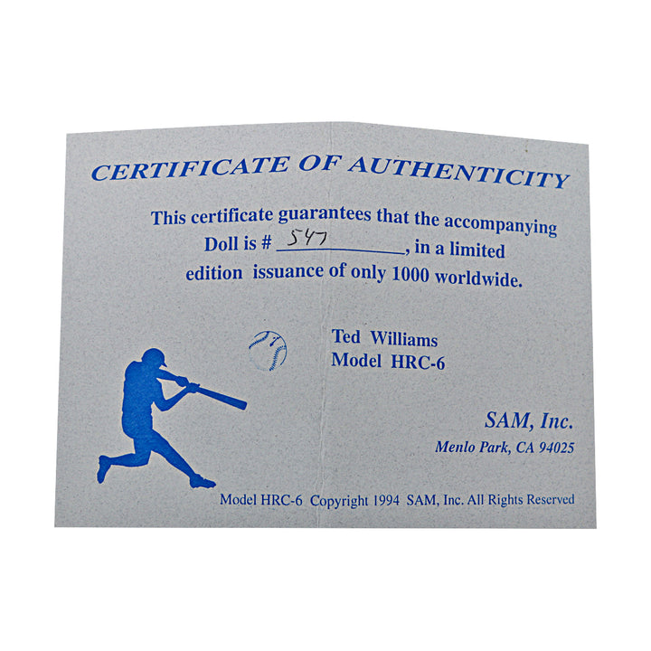 Ted Williams Boston Red Sox 500 Home Run Club SAM Bobblehead #547/1000