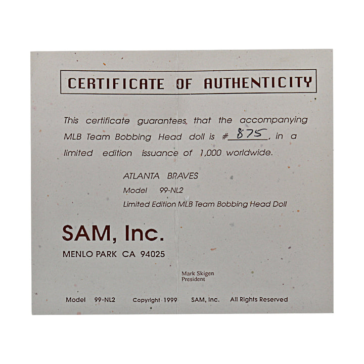 Atlanta Braves SAM Bobblehead #875/1000