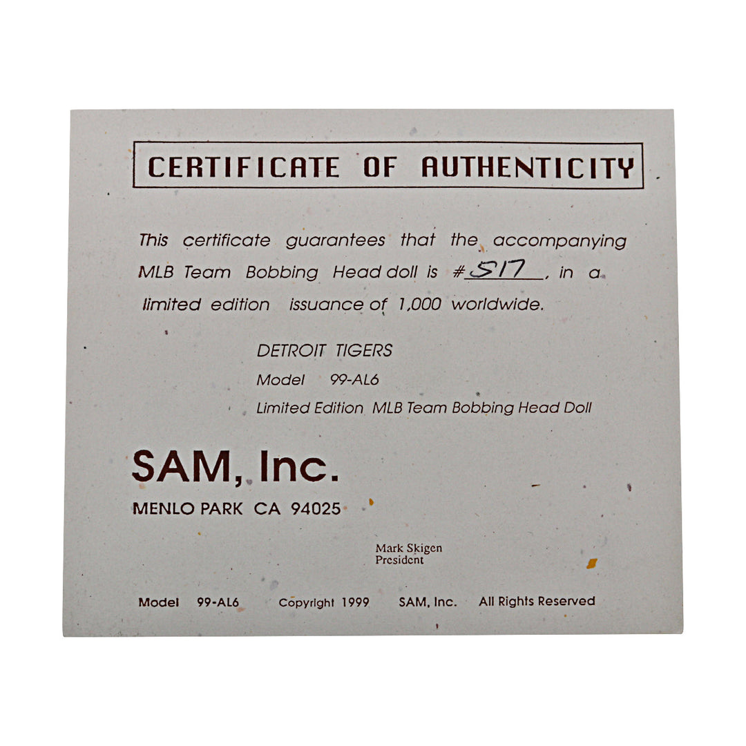 Detroit Tigers SAM Bobblehead #517/1000