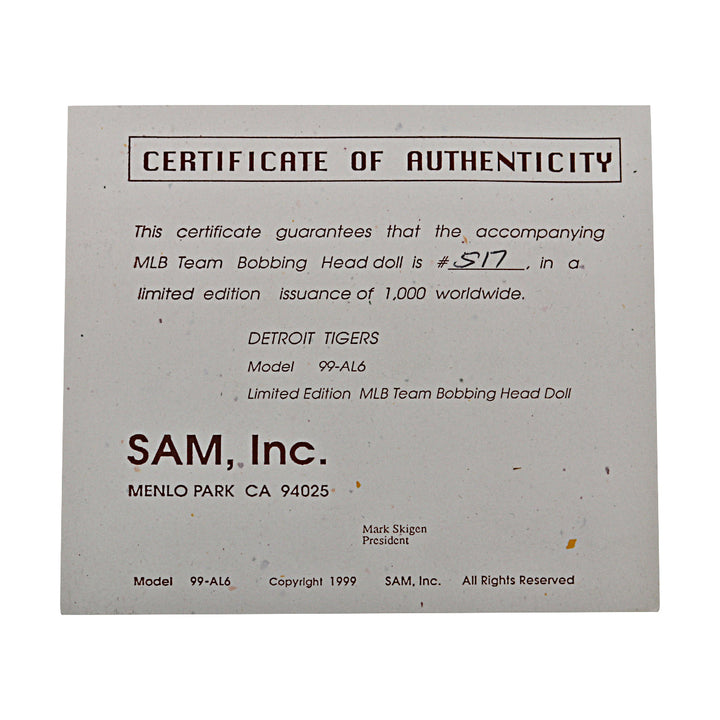 Detroit Tigers SAM Bobblehead #517/1000