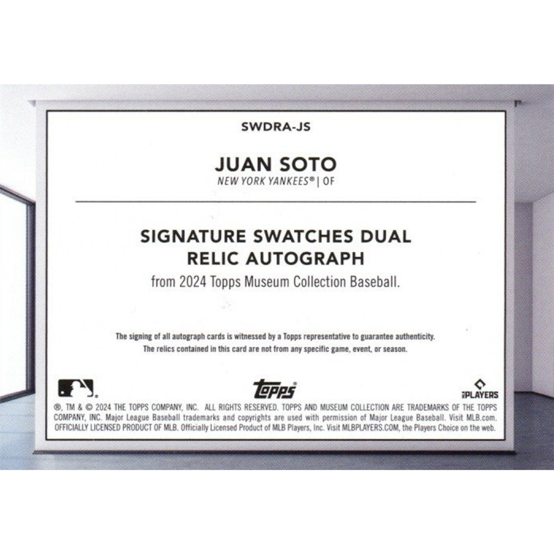 Juan Soto New York Yankees 2024 Topps Museum Signature Swatches Dual Relic Autographs Sapphire #5/20
