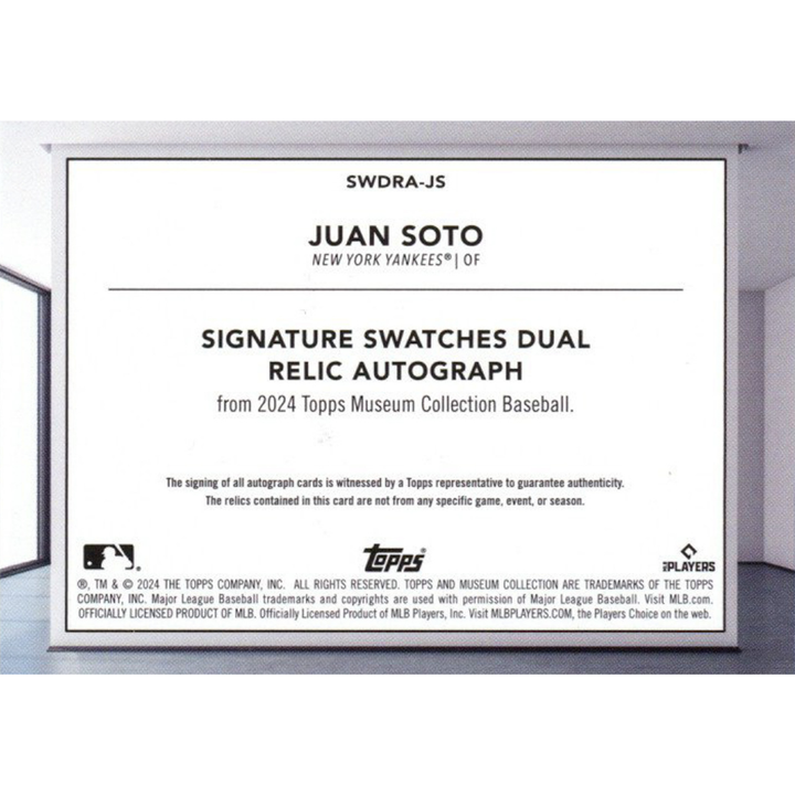 Juan Soto New York Yankees 2024 Topps Museum Signature Swatches Dual Relic Autographs Sapphire #5/20