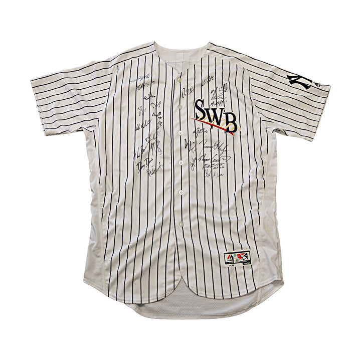 2019 Scranton/Wilkes-Barre RailRiders Team Signed Home Pinstripe Jersey (Beckett & Steiner Auth)