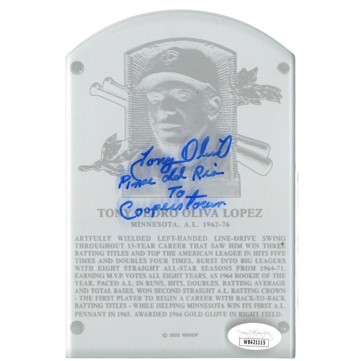 Tony Oliva Minnesota Twins Autographed Signed Inscribed Acrylic Hall of Fame Plaque (JSA COA #WB421115)