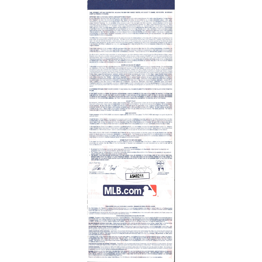 CC Sabathia New York Yankees Autographed Signed 2009 ALDS Game 1 Ticket (JSA Holo #AS48211)