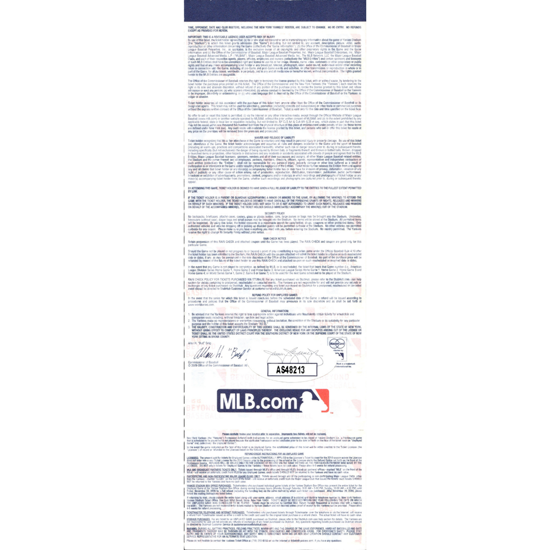 CC Sabathia New York Yankees Autographed Signed 2009 ALDS Game 1 Ticket (JSA COA #AS48213)