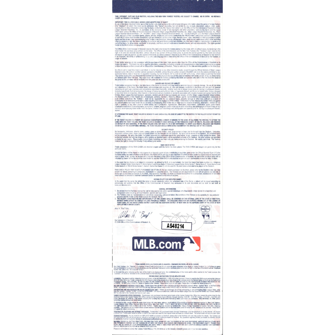 CC Sabathia New York Yankees Autographed Signed 2009 ALDS Game 1 Ticket (JSA COA #AS48214)