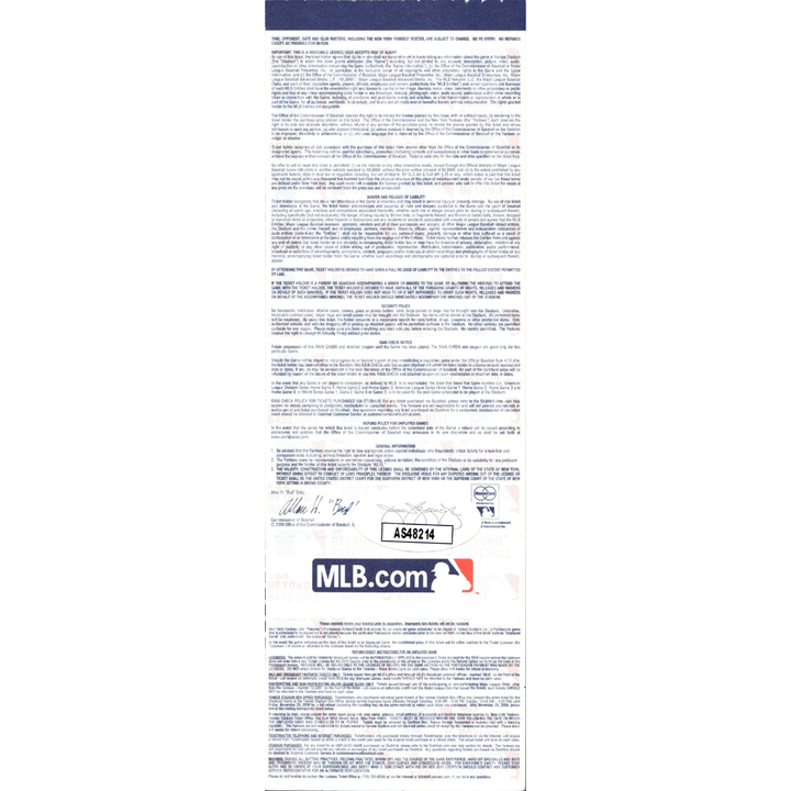 CC Sabathia New York Yankees Autographed Signed 2009 ALDS Game 1 Ticket (JSA COA #AS48214)