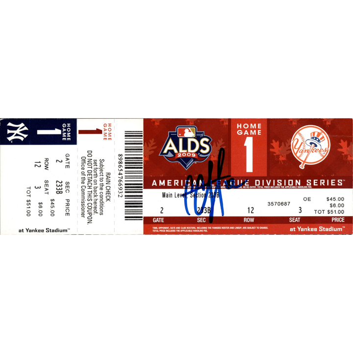 CC Sabathia New York Yankees Autographed Signed 2009 ALDS Game 1 Ticket (JSA COA #AS48215)