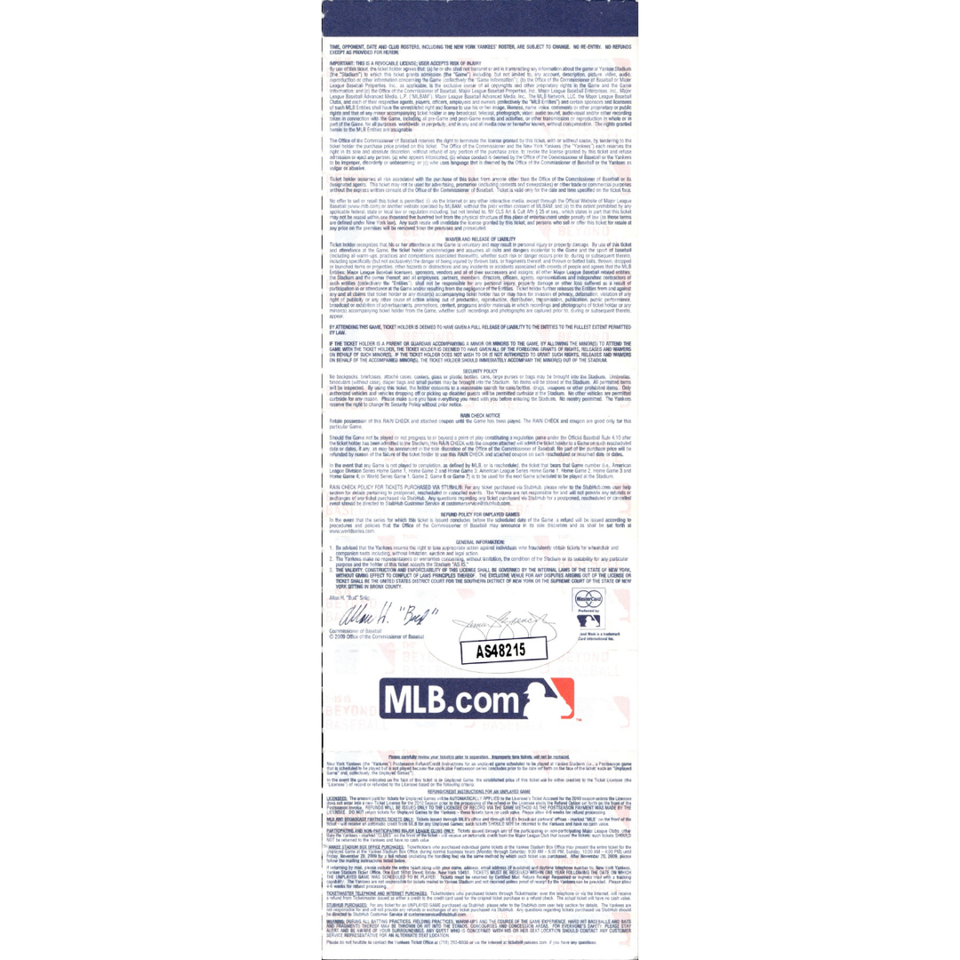 CC Sabathia New York Yankees Autographed Signed 2009 ALDS Game 1 Ticket (JSA COA #AS48215)