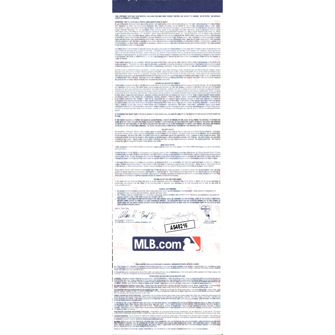 CC Sabathia New York Yankees Autographed Signed 2009 ALDS Game 1 Ticket (JSA COA #AS48216)