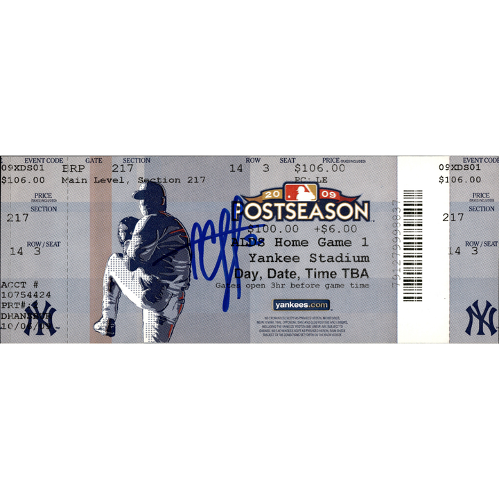 CC Sabathia New York Yankees Autographed Signed 2009 ALDS Game 1 Ticket (JSA COA #AS48219)