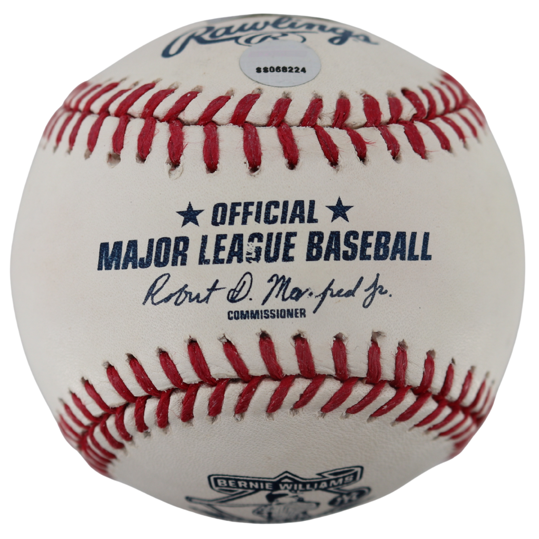 Bernie Williams Autographed Rob Manfred OML Bernie Williams Stamp Baseball (Steiner Holo & MLB Auth)