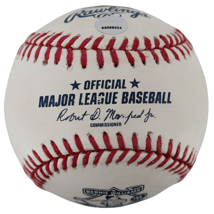 Bernie Williams Autographed Rob Manfred OML Bernie Williams Stamp Baseball (Steiner Holo & MLB Auth)