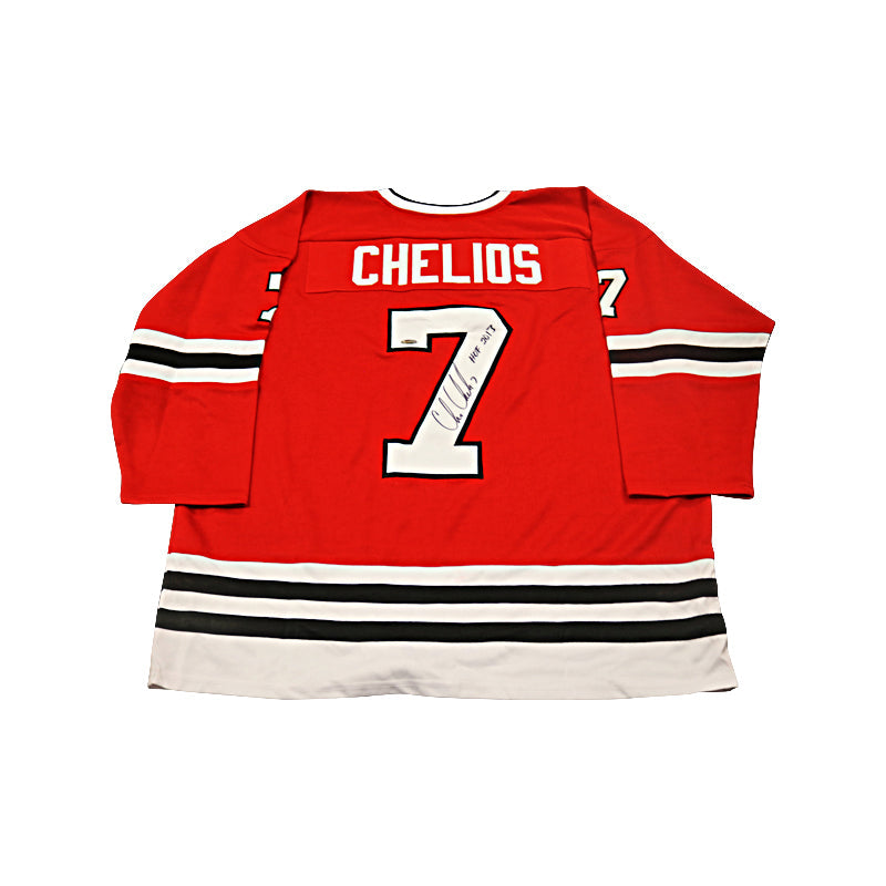 Chris Chelios Chicago Blackhawks Autographed and Inscribed "HOF 2013" Pro Style Red Jersey  (Tri Star Holo)
