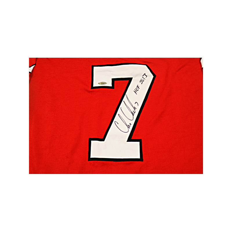 Chris Chelios Chicago Blackhawks Autographed and Inscribed "HOF 2013" Pro Style Red Jersey  (Tri Star Holo)