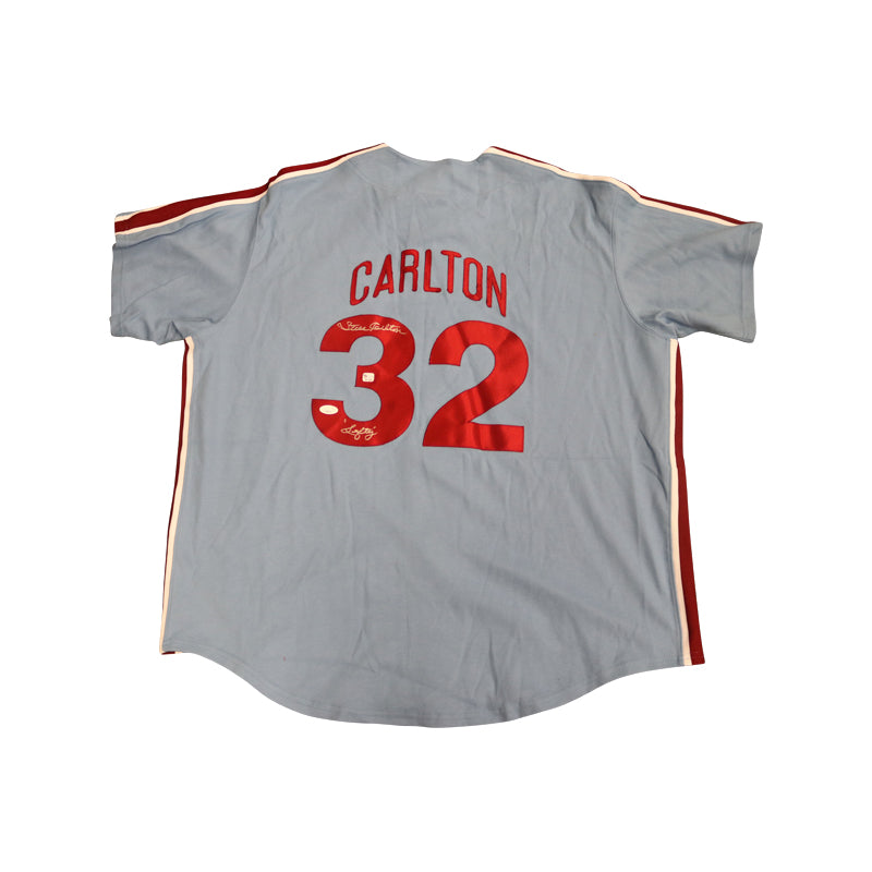 Steve Carlton Philadelphia Phillies Autographed and Inscribed "Lefty" Away Blue Majestic Cooperstown Collection Jersey (JSA COA)