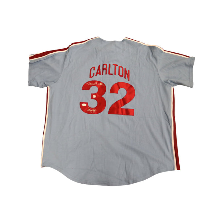 Steve Carlton Philadelphia Phillies Autographed and Inscribed "Lefty" Away Blue Majestic Cooperstown Collection Jersey (JSA COA)