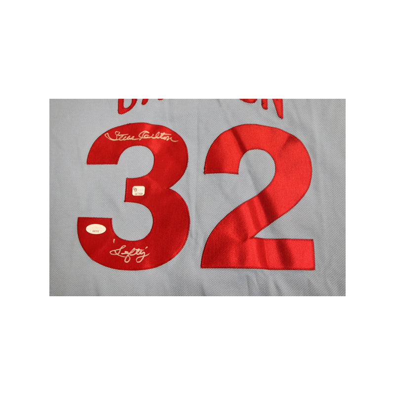 Steve Carlton Philadelphia Phillies Autographed and Inscribed "Lefty" Away Blue Majestic Cooperstown Collection Jersey (JSA COA)