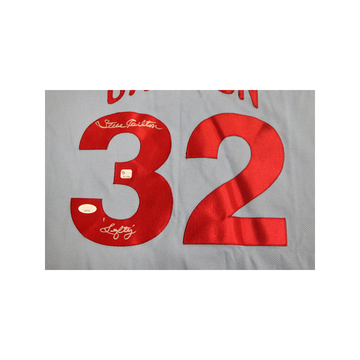 Steve Carlton Philadelphia Phillies Autographed and Inscribed "Lefty" Away Blue Majestic Cooperstown Collection Jersey (JSA COA)