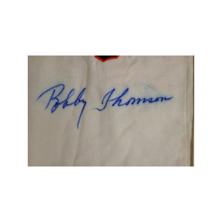 Bobby Thomson/Ralph Branca Dual Autographed Signed Mitchell & Ness Giants Jersey - Blue Pen Ink on Jersey (JSA Auth)