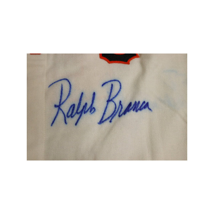 Bobby Thomson/Ralph Branca Dual Autographed Signed Mitchell & Ness Giants Jersey - Blue Pen Ink on Jersey (JSA Auth)