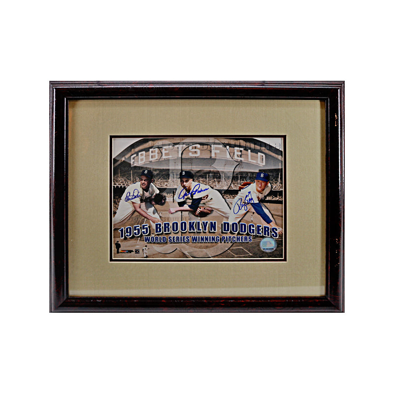 Clem Labine, Johnny Podres, & Roger Craig 1955 Brooklyn Dodgers World Series Winning Pitchers Autographed Signed 8x10 Framed Photo (JSA COA)