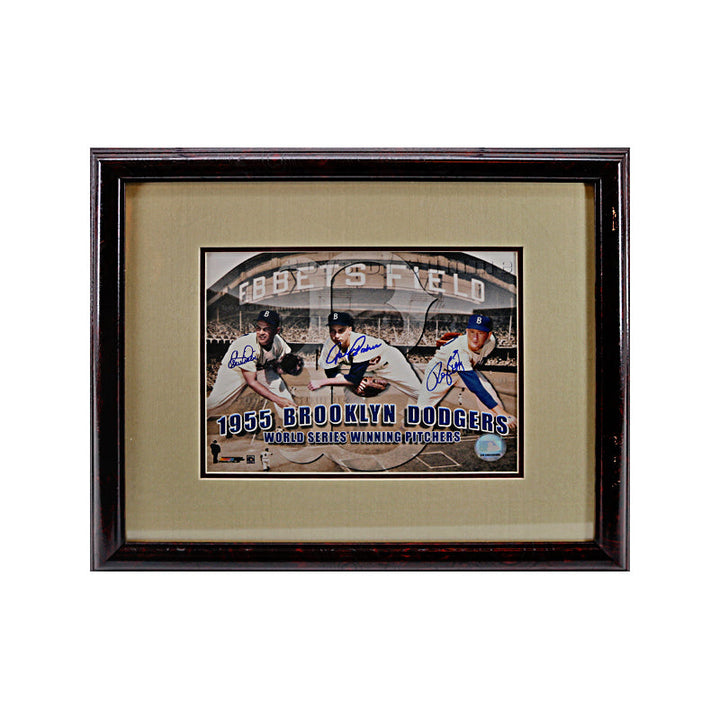 Clem Labine, Johnny Podres, & Roger Craig 1955 Brooklyn Dodgers World Series Winning Pitchers Autographed Signed 8x10 Framed Photo (JSA COA)