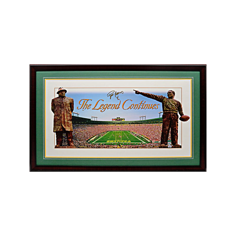 Brett Favre Green Bay Packers Autographed Signed Framed 16x32 The Legend Continues Lithograph (Mounted Memories)