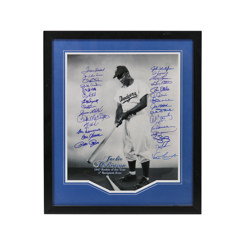Jackie Robinson Brooklyn Dodgers 1947 Rookie of the Year Multi Autographed Signed Framed 16x20 Photo (JSA LOA)