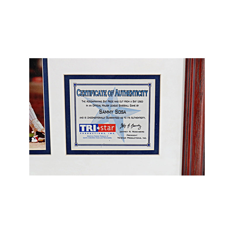 Sammy Sosa Chicago Cubs Tristar Game Used Bat Piece Framed Collage