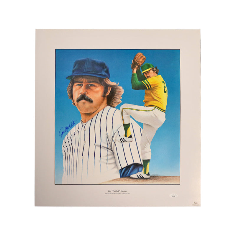 Jim Catfish Hunter Yankees Athletics Autographed Signed 16x18 Lithograph (JSA COA)
