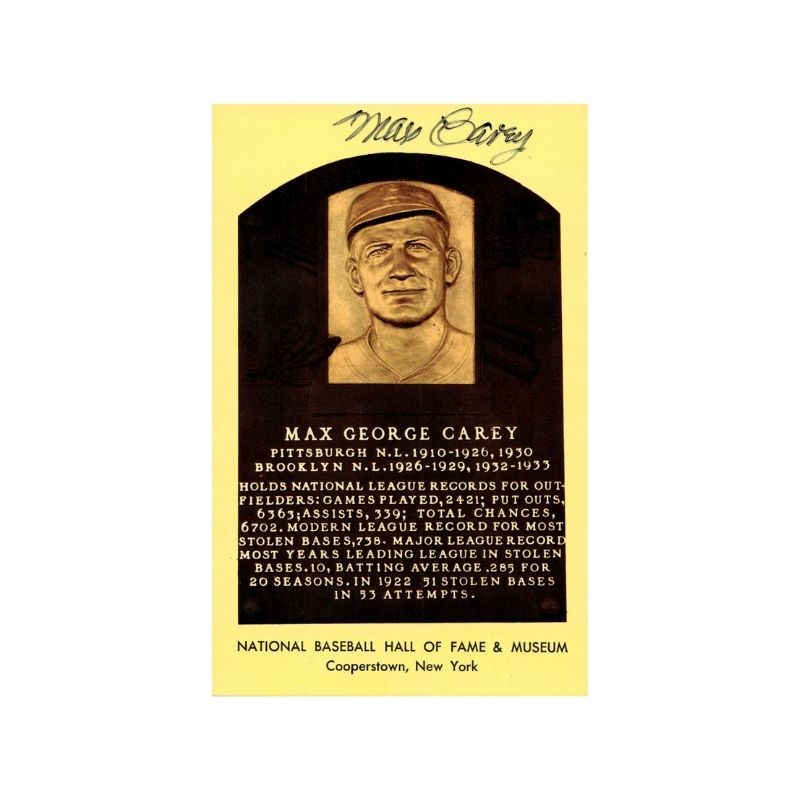 Max Carey Autographed HOF Plaques (Spencer Ross LOA)