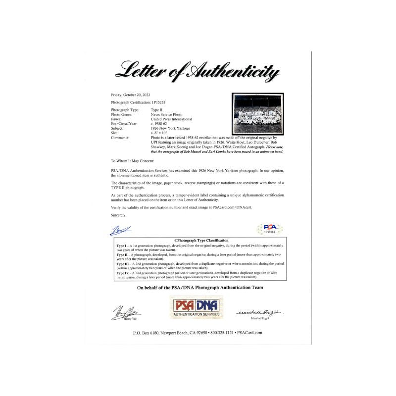 1926 New York Yankees Multi Signed Type II Photo (PSA/DNA LOA)