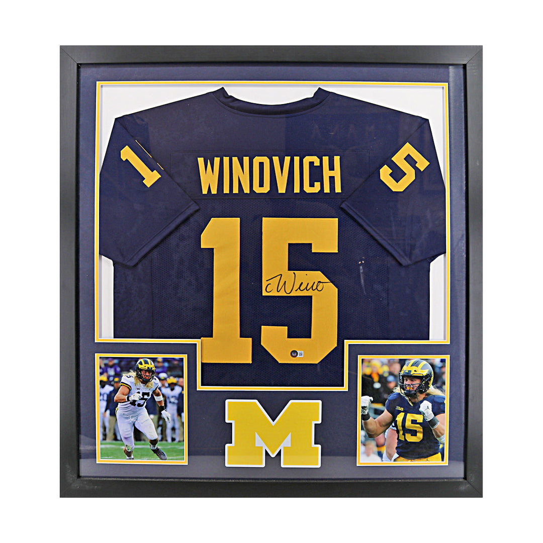 Chase Winovich Autographed Signed Michigan Wolverines Framed Pro-Style Blue Jersey (Beckett Auth)