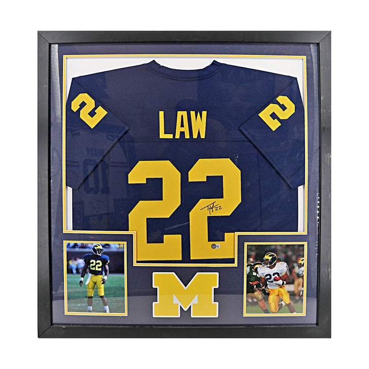 Ty Law Autographed Signed Michigan Wolverines Framed Pro-Style Blue Jersey (Beckett Auth)