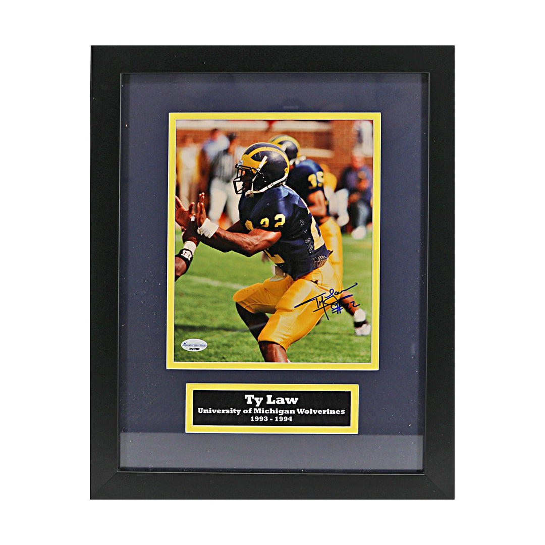 Ty Law Autographed Signed Michigan Wolverines 8x10 Framed Photo (Sports Collectibles COA)