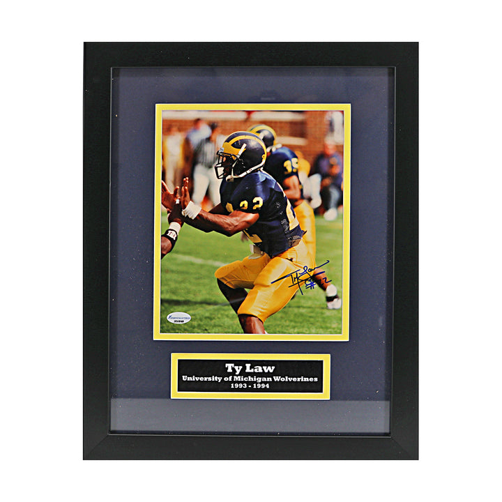 Ty Law Autographed Signed Michigan Wolverines 8x10 Framed Photo (Sports Collectibles COA)