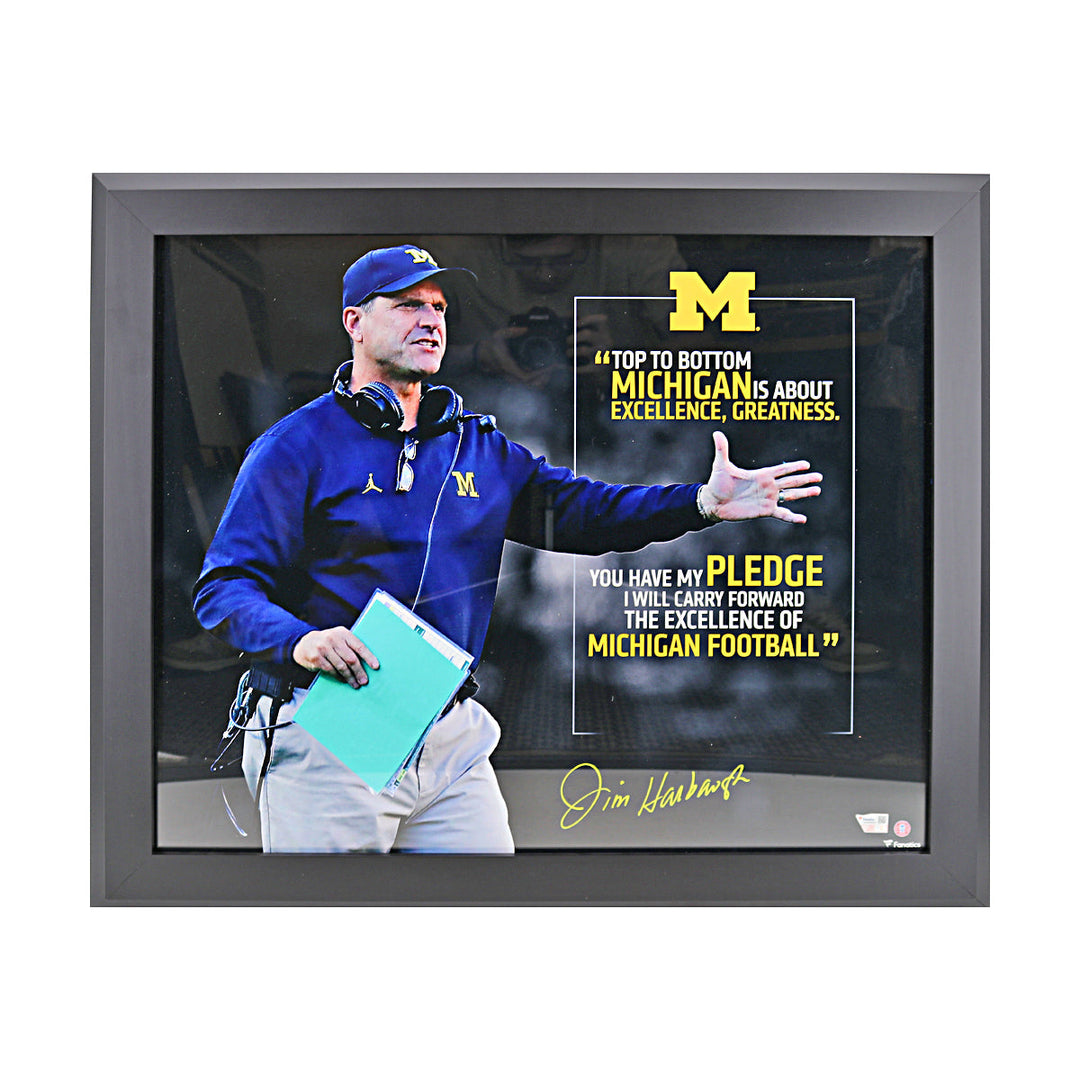 Jim Harbaugh Michigan Wolverines Autographed Signed 20x24 Quote Framed Photo (Fanatics Auth)