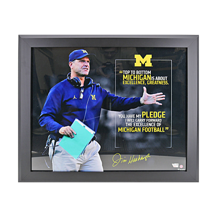 Jim Harbaugh Michigan Wolverines Autographed Signed 20x24 Quote Framed Photo (Fanatics Auth)