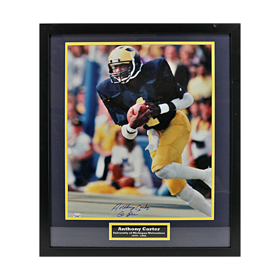 Anthony Carter Michigan Wolverines Autographed Signed Inscribed 16x20 Running Framed Photo (Sports Collectibles COA)