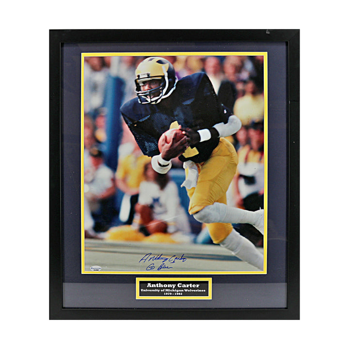 Anthony Carter Michigan Wolverines Autographed Signed Inscribed 16x20 Running Framed Photo (Sports Collectibles COA)