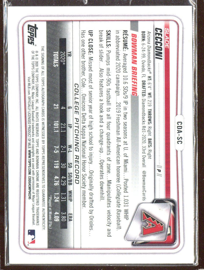2020 Bowman Chrome Slade Cecconi #CDA-SC Black Refractor /75 Auto 1st Rookie RC