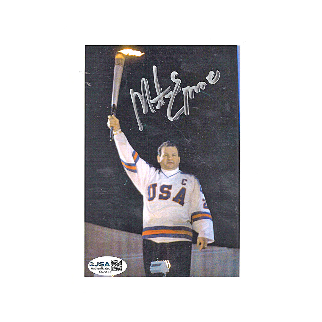 Mike Eruzione Captain 1980 Miracle on Ice USA Hockey Signed 5x7 Photo JSA COA -1