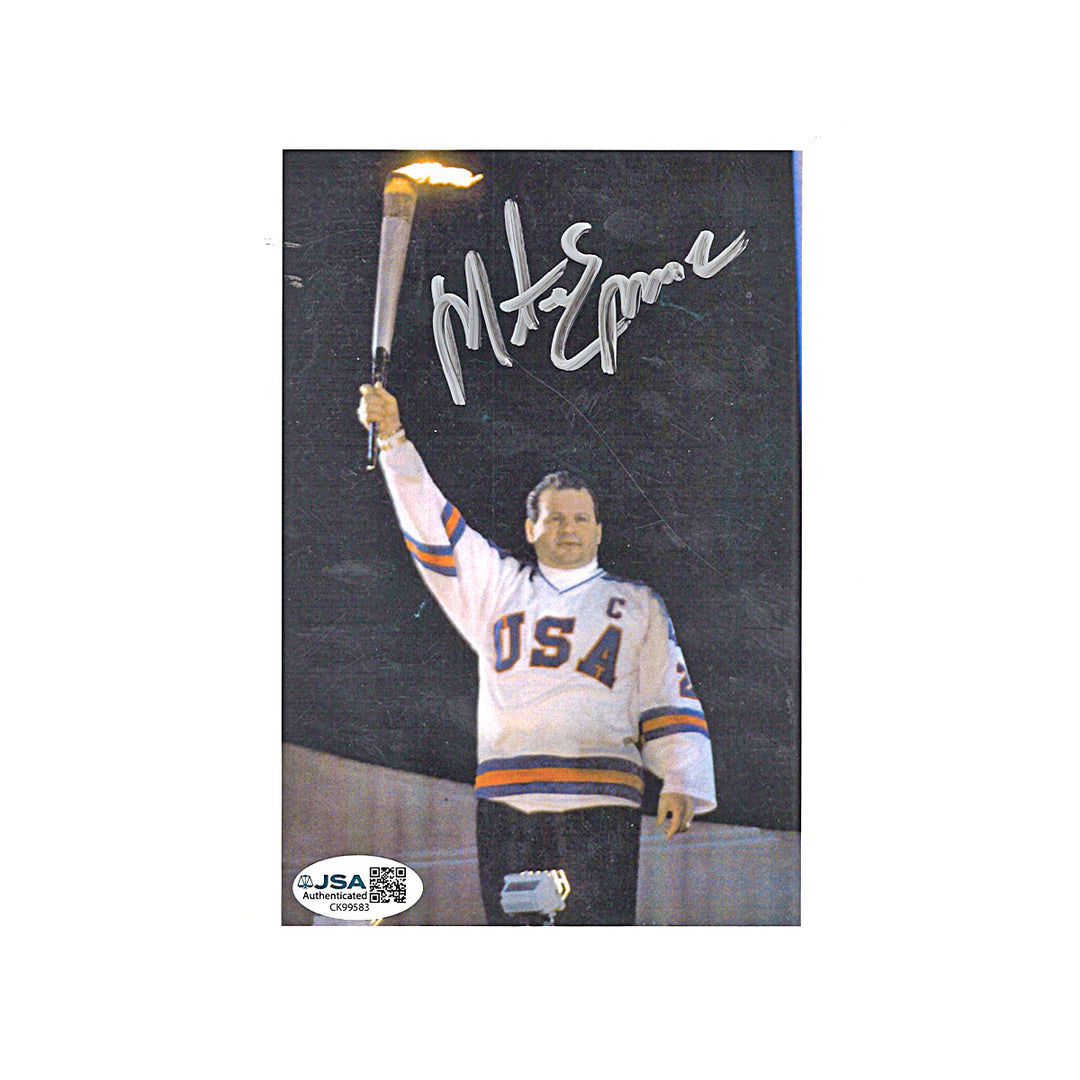 Mike Eruzione Captain 1980 Miracle on Ice USA Hockey Signed 5x7 Photo JSA COA -2