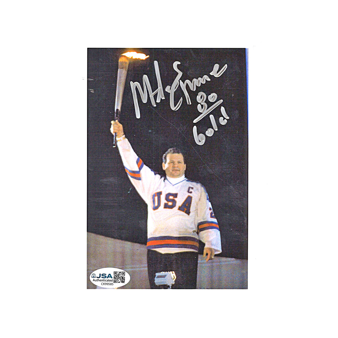 Mike Eruzione 1980 Miracle on Ice USA Hockey Signed Inscribed 5x7 Photo JSA COA 